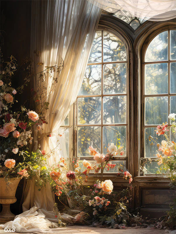Dark Spring floral window studio backdrop