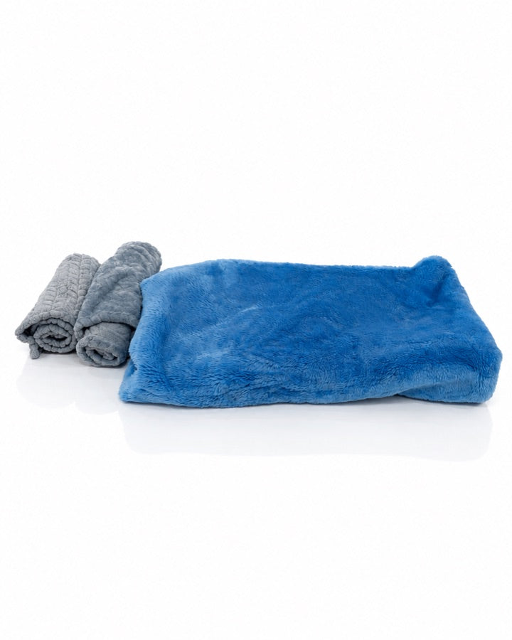 Blue Plush Blanket Set studio prop