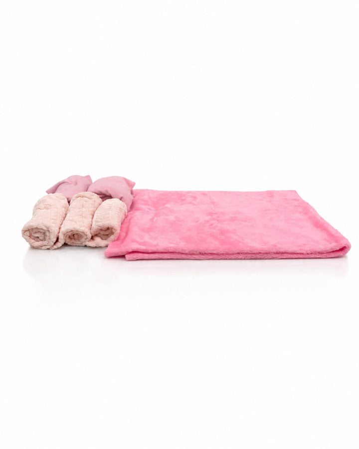Pink Plush Blanket Set studio prop